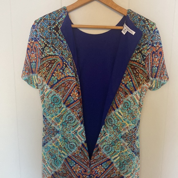 Maggie London size 8 vibrant colors short sleeve midi dress Worn once! - Picture 5 of 8